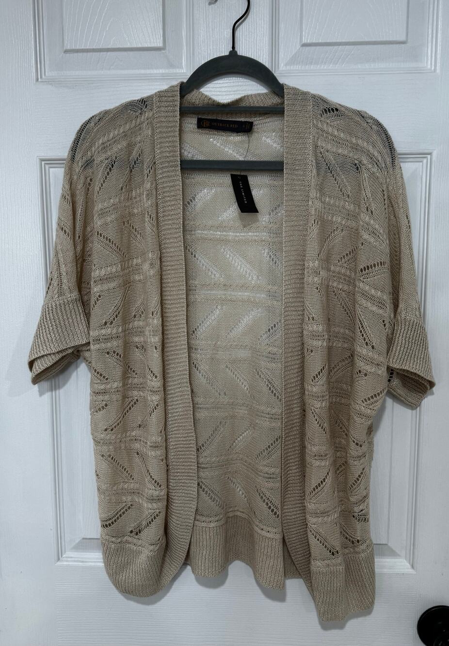 The Limited Outback Red 100% Linen Short Sleeve Open Knit Cardigan XL NWT